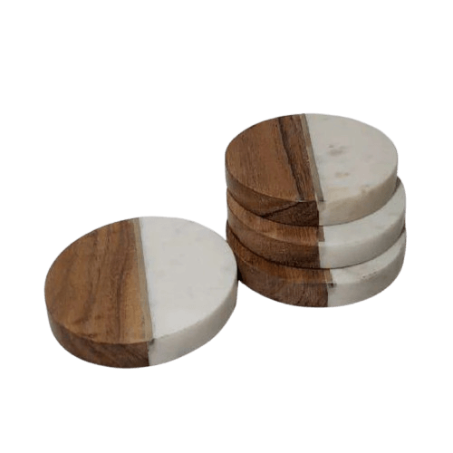 MARBLE & WOOD COASTER ROUND SHAPE (POLISH)
